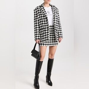 NWT Anine Bing Quinn brushed houndstooth tweed blazer sz M black white